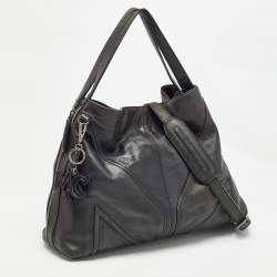 MCM Black Leather Logo Charm Shoulder Bag