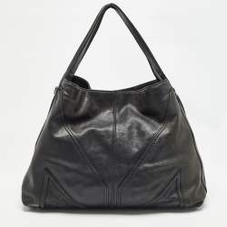 MCM Black Leather Logo Charm Shoulder Bag