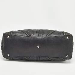 MCM Black Leather Logo Charm Shoulder Bag