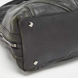 MCM Black Leather Logo Charm Shoulder Bag