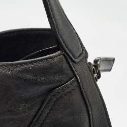 MCM Black Leather Logo Charm Shoulder Bag