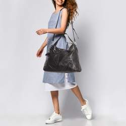 MCM Black Leather Logo Charm Shoulder Bag