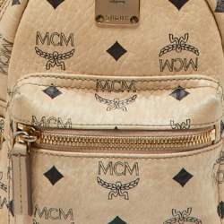 MCM Beige Visetos Coated Canvas and Leather Mini Studded Stark-Bebe Boo Backpack