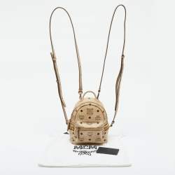 MCM Beige Visetos Coated Canvas and Leather Mini Studded Stark-Bebe Boo Backpack