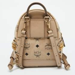 MCM Beige Visetos Coated Canvas and Leather Mini Studded Stark-Bebe Boo Backpack