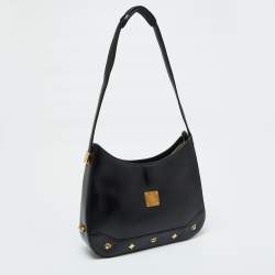 MCM Black Leather Zip Shoulder Bag