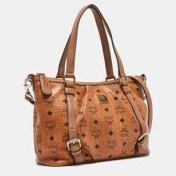 MCM Cognac Visetos Coated Canvas and Leather Essentials Shopper Tote