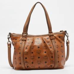 MCM Cognac Visetos Coated Canvas and Leather Essentials Shopper Tote