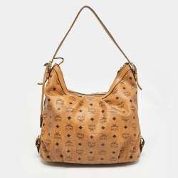 MCM Cognac Visetos Coated Canvas and Leather Large Hobo