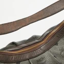 MCM Grey/Brown Visetos Coated Canvas and Leather Pleated Hobo