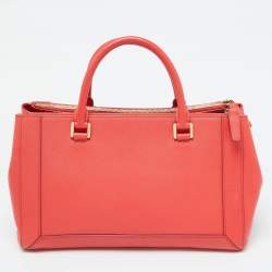 MCM Coral Orange Leather Large Nuovo Tote