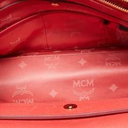 MCM Coral Orange Leather Large Nuovo Tote