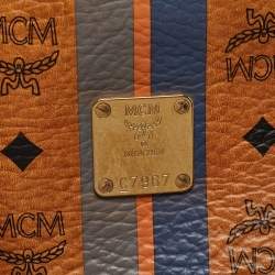 MCM Cognac Visetos Coated Canvas and Leather Striped Shopper Tote