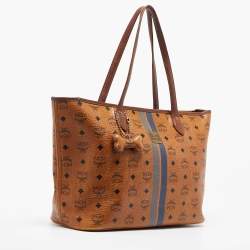 MCM Cognac Visetos Coated Canvas and Leather Striped Shopper Tote
