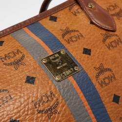 MCM Cognac Visetos Coated Canvas and Leather Striped Shopper Tote