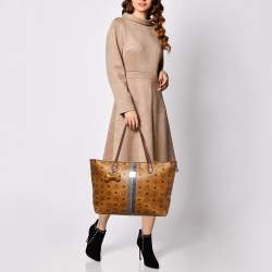 MCM Cognac Visetos Coated Canvas and Leather Striped Shopper Tote