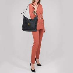 MCM Black Visetos Nylon and Leather Zip Shoulder Bag