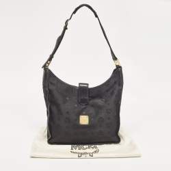 MCM Black Visetos Nylon and Leather Zip Shoulder Bag
