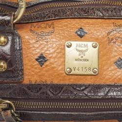 MCM Dark Brown/Cognac Visetos Coated Canvas and Python Embossed Leather Satchel