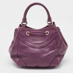 MCM Purple Leather Studded Drawstring Shoulder Bag