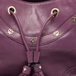 MCM Purple Leather Studded Drawstring Shoulder Bag