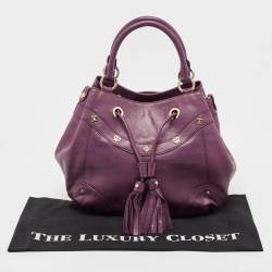 MCM Purple Leather Studded Drawstring Shoulder Bag