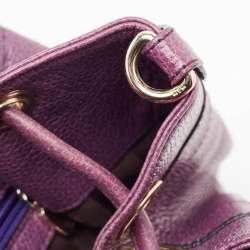 MCM Purple Leather Studded Drawstring Shoulder Bag