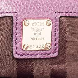 MCM Purple Leather Studded Drawstring Shoulder Bag