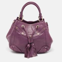 MCM Purple Leather Studded Drawstring Shoulder Bag