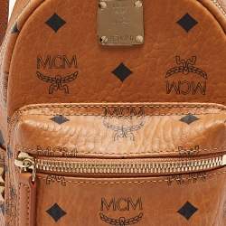 MCM Cognac Visetos Coated Canvas Mini Stark Bebe Boo Backpack