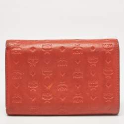 MCM Brick Red Visetos Embossed Leather Trifold Wallet