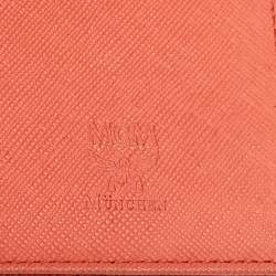 MCM Brick Red Visetos Embossed Leather Trifold Wallet