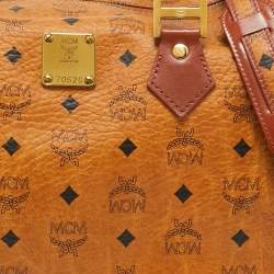 MCM Cognac Visetos Coated Canvas Large Heritage Boston Bag