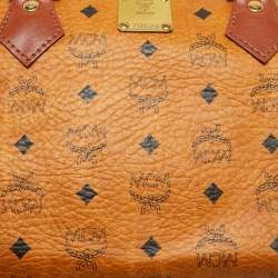 MCM Cognac Visetos Coated Canvas Large Heritage Boston Bag