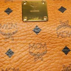 MCM Cognac Visetos Coated Canvas Large Heritage Boston Bag