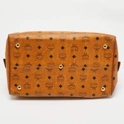 MCM Cognac Visetos Coated Canvas Large Heritage Boston Bag