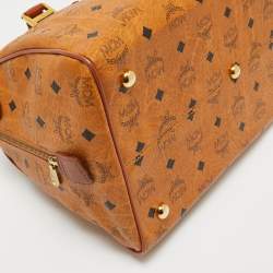 MCM Cognac Visetos Coated Canvas Large Heritage Boston Bag