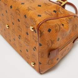 MCM Cognac Visetos Coated Canvas Large Heritage Boston Bag