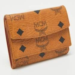 MCM Cognac Visetos Coated Canvas Trifold Compact Wallet