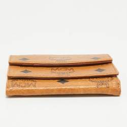 MCM Cognac Visetos Coated Canvas Trifold Compact Wallet