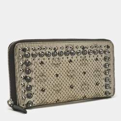 MCM Metallic Grey Leather Crystals Embellished Zip Continental Wallet