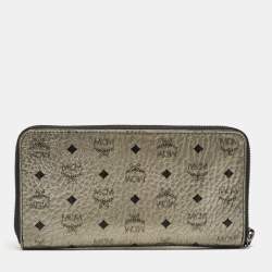 MCM Metallic Grey Leather Crystals Embellished Zip Continental Wallet