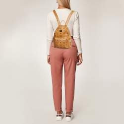 MCM Cognac Visetos Coated Canvas Side Studs Mini Stark Backpack