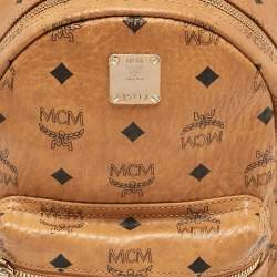 MCM Cognac Visetos Coated Canvas Side Studs Mini Stark Backpack