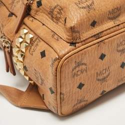 MCM Cognac Visetos Coated Canvas Side Studs Mini Stark Backpack
