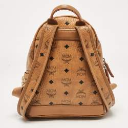 MCM Cognac Visetos Coated Canvas Side Studs Mini Stark Backpack