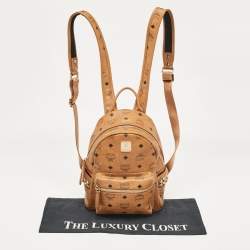 MCM Cognac Visetos Coated Canvas Side Studs Mini Stark Backpack