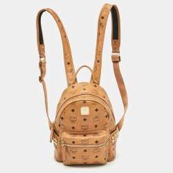 MCM Cognac Visetos Coated Canvas Side Studs Mini Stark Backpack