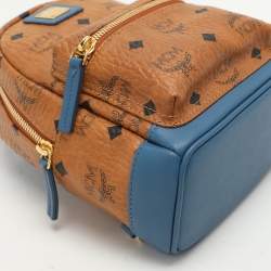 MCM Tan/Blue Cognac Visetos Coated Canvas and Leather Mini Stark Backpack