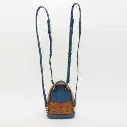 MCM Tan/Blue Cognac Visetos Coated Canvas and Leather Mini Stark Backpack